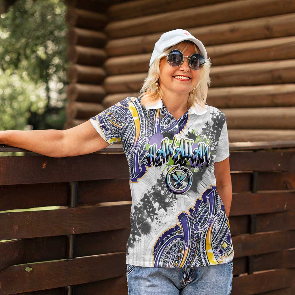 Traditional Art Hawaiian Kakau Tattoos Women Polo Shirt Graffiti Style - Polynesian Pride