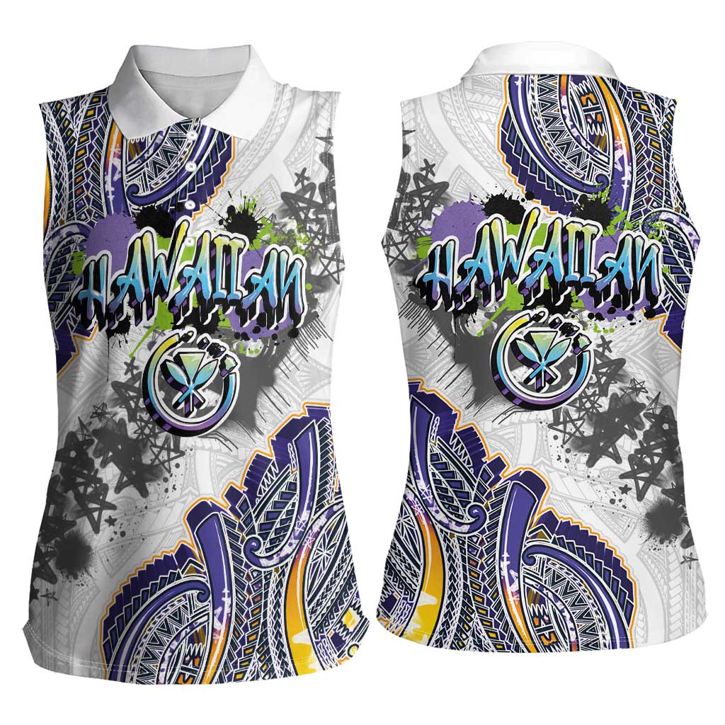 Traditional Art Hawaiian Kakau Tattoos Women Sleeveless Polo Shirt Graffiti Style - Polynesian Pride