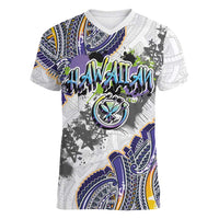 Traditional Art Hawaiian Kakau Tattoos Women V-Neck T-Shirt Graffiti Style - Polynesian Pride