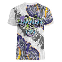 Traditional Art Hawaiian Kakau Tattoos Women V-Neck T-Shirt Graffiti Style - Polynesian Pride