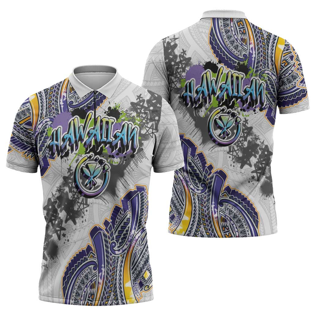 Traditional Art Hawaiian Kakau Tattoos Zipper Polo Shirt Graffiti Style - Polynesian Pride