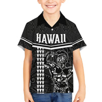Custom Hawaii Warrior Family Matching Off Shoulder Maxi Dress and Hawaiian Shirt Kakau Quilt Pattern LT03 Son's Shirt Black - Polynesian Pride