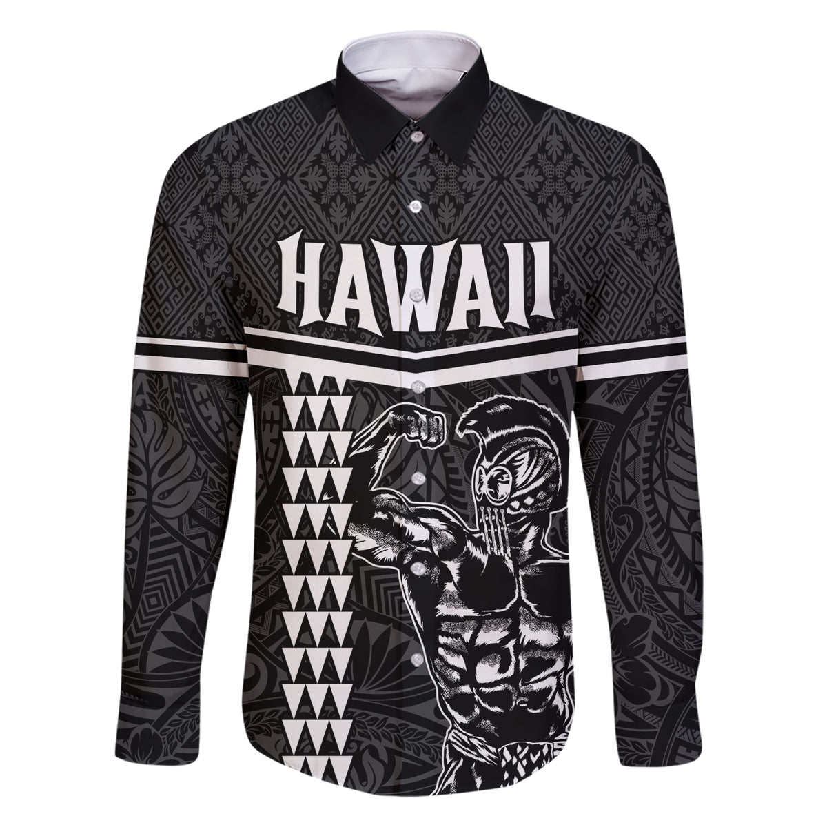 Custom Hawaii Warrior Family Matching Short Sleeve Bodycon Dress and Hawaiian Shirt Kakau Quilt Pattern LT03 Dad's Shirt - Long Sleeve Black - Polynesian Pride