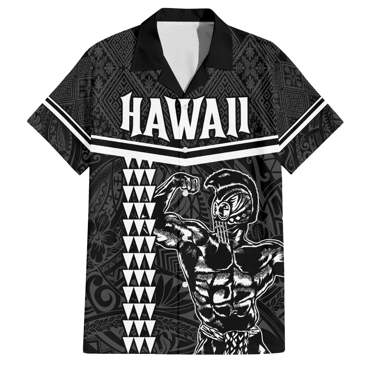 Custom Hawaii Warrior Family Matching Summer Maxi Dress and Hawaiian Shirt Kakau Quilt Pattern LT03 Dad's Shirt - Short Sleeve Black - Polynesian Pride