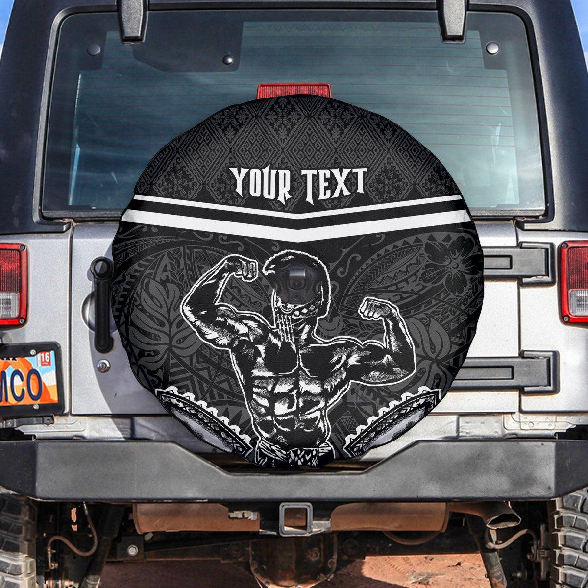 Custom Hawaii Warrior Spare Tire Cover Kakau Quilt Pattern LT03 Black - Polynesian Pride