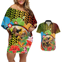 Hawaii Womens Day Wahine Couples Matching Off Shoulder Short Dress and Hawaiian Shirt Strong Beautiful Woman with Kakau Style LT03 Red - Polynesian Pride