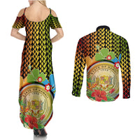 Hawaii Womens Day Wahine Couples Matching Summer Maxi Dress and Long Sleeve Button Shirt Strong Beautiful Woman with Kakau Style LT03 - Polynesian Pride