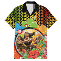 Hawaii Womens Day Wahine Family Matching Off Shoulder Short Dress and Hawaiian Shirt Strong Beautiful Woman with Kakau Style LT03 Dad's Shirt - Short Sleeve Red - Polynesian Pride