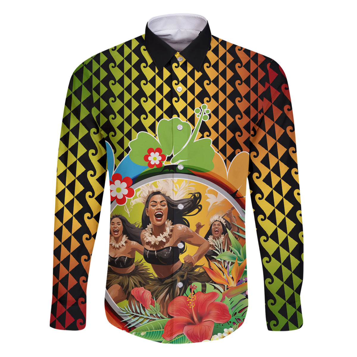 Hawaii Womens Day Wahine Family Matching Off Shoulder Short Dress and Hawaiian Shirt Strong Beautiful Woman with Kakau Style LT03 Dad's Shirt - Long Sleeve Red - Polynesian Pride