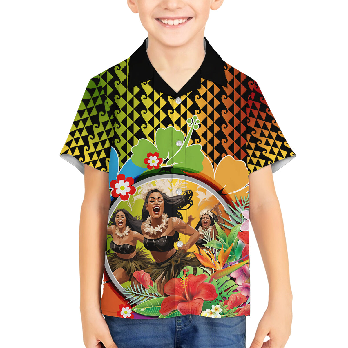 Hawaii Womens Day Wahine Family Matching Off Shoulder Short Dress and Hawaiian Shirt Strong Beautiful Woman with Kakau Style LT03 Son's Shirt Red - Polynesian Pride