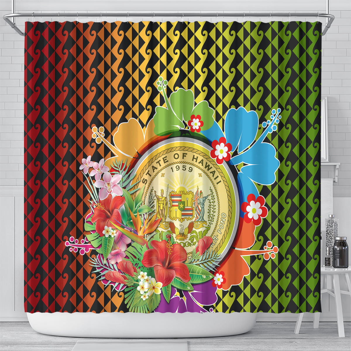 Hawaii Womens Day Wahine Shower Curtain Strong Beautiful Woman with Kakau Style LT03 - Polynesian Pride