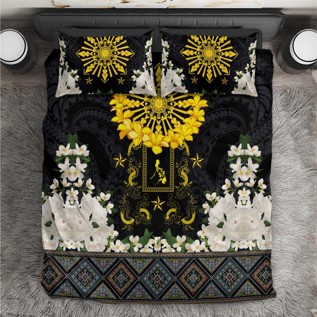 Flores de Mayo and Filipino Fiesta Bedding Set The Sun-Jasmine and Polynesian Yakan Tattoo Barong Style LT03 Black - Polynesian Pride