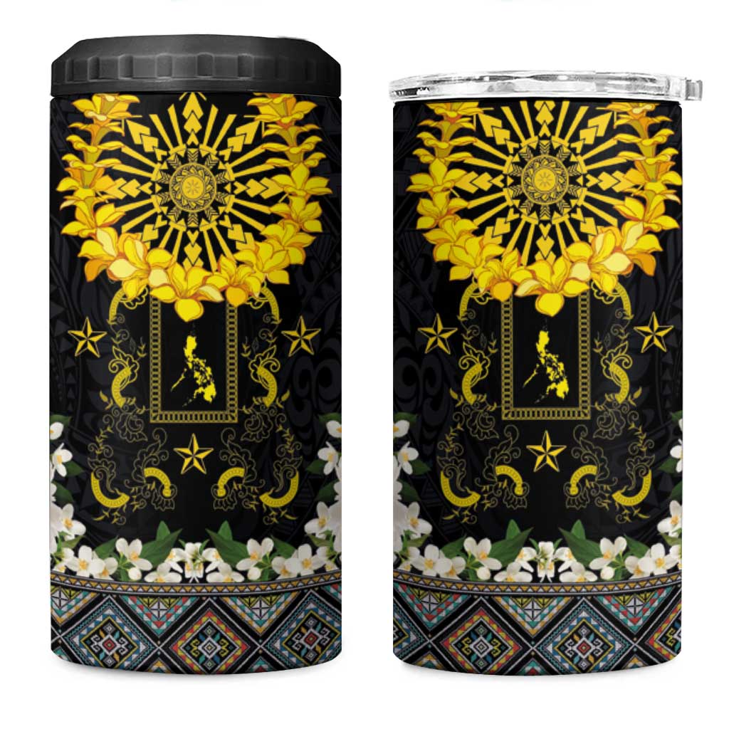 Flores de Mayo and Filipino Fiesta 4 in 1 Can Cooler Tumbler The Sun-Jasmine and Polynesian Yakan Tattoo Barong Style