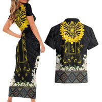 Flores de Mayo and Filipino Fiesta Couples Matching Short Sleeve Bodycon Dress and Hawaiian Shirt The Sun-Jasmine and Polynesian Yakan Tattoo Barong Style