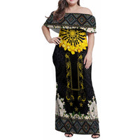 Flores de Mayo and Filipino Fiesta Family Matching Off Shoulder Maxi Dress and Hawaiian Shirt The Sun-Jasmine and Polynesian Yakan Tattoo Barong Style