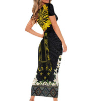 Flores de Mayo and Filipino Fiesta Family Matching Short Sleeve Bodycon Dress and Hawaiian Shirt The Sun-Jasmine and Polynesian Yakan Tattoo Barong Style