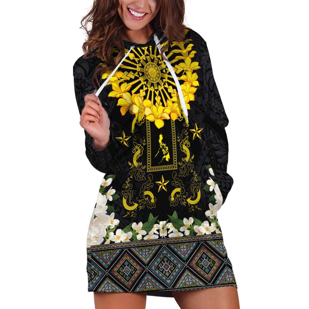Flores de Mayo and Filipino Fiesta Hoodie Dress The Sun-Jasmine and Polynesian Yakan Tattoo Barong Style