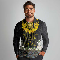Flores de Mayo and Filipino Fiesta Long Sleeve Polo Shirt The Sun-Jasmine and Polynesian Yakan Tattoo Barong Style LT03 - Polynesian Pride