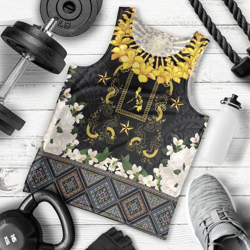 Flores de Mayo and Filipino Fiesta Men Tank Top The Sun-Jasmine and Polynesian Yakan Tattoo Barong Style