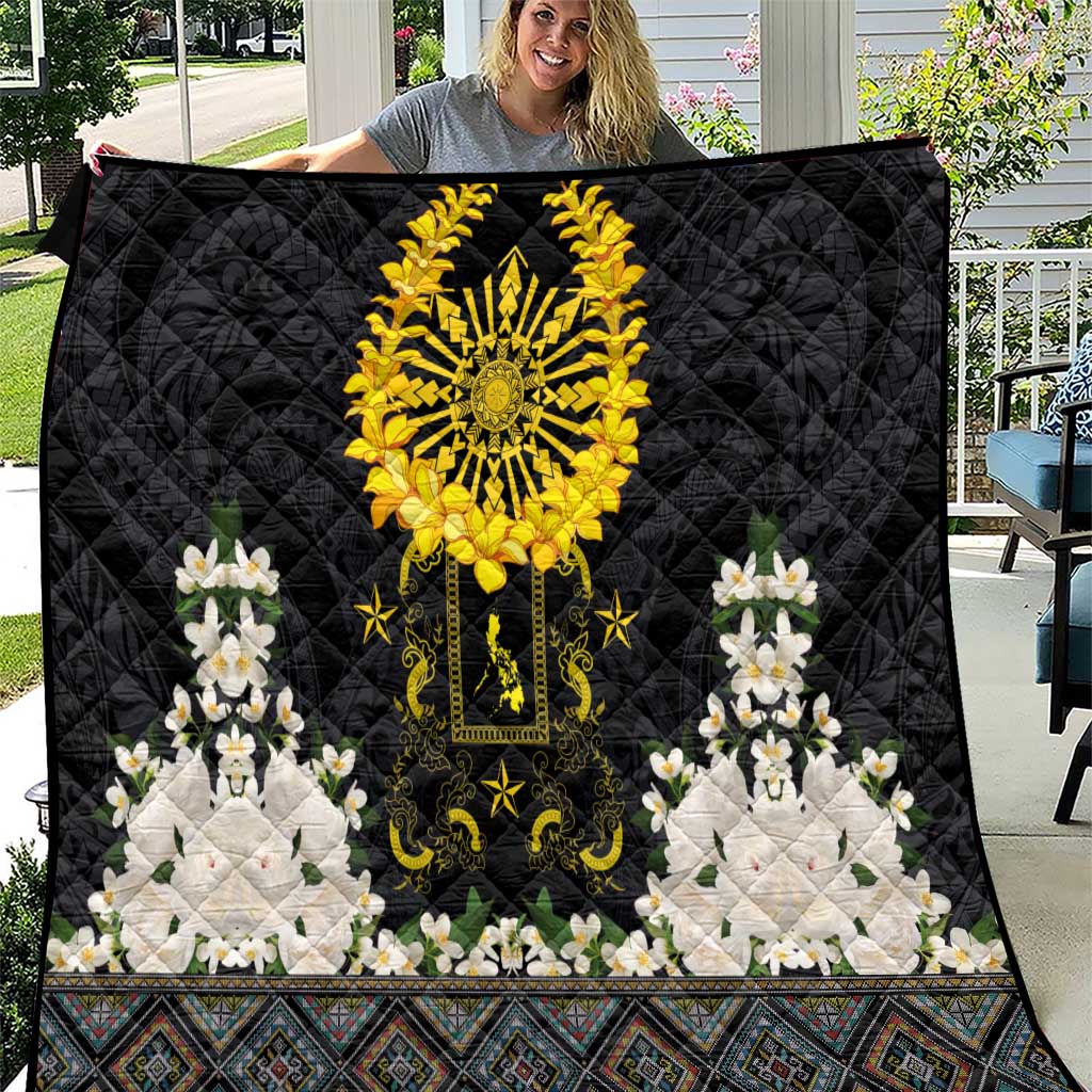 Flores de Mayo and Filipino Fiesta Quilt The Sun-Jasmine and Polynesian Yakan Tattoo Barong Style LT03 Black - Polynesian Pride