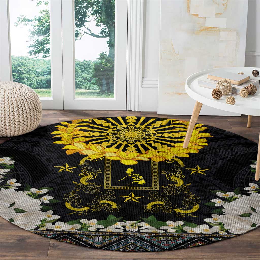 Flores de Mayo and Filipino Fiesta Round Carpet The Sun-Jasmine and Polynesian Yakan Tattoo Barong Style