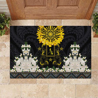 Flores de Mayo and Filipino Fiesta Rubber Doormat The Sun-Jasmine and Polynesian Yakan Tattoo Barong Style LT03 Black - Polynesian Pride