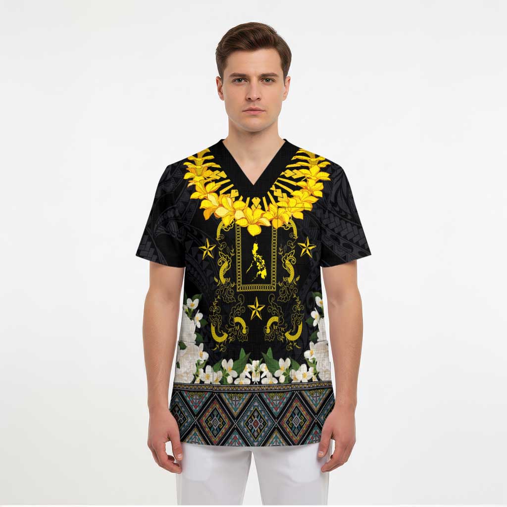 Flores de Mayo and Filipino Fiesta Scrub Top The Sun-Jasmine and Polynesian Yakan Tattoo Barong Style - Polynesian Pride