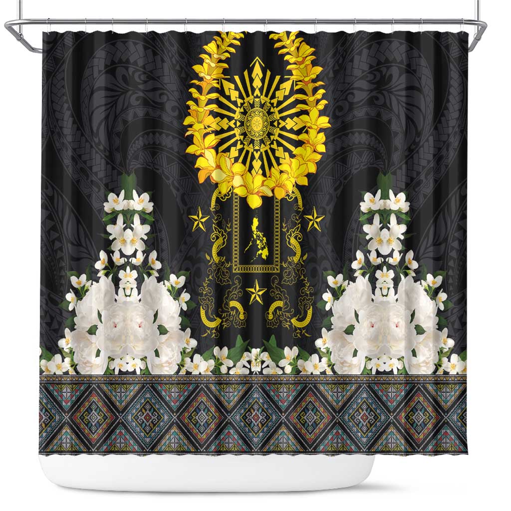 Flores de Mayo and Filipino Fiesta Shower Curtain The Sun-Jasmine and Polynesian Yakan Tattoo Barong Style