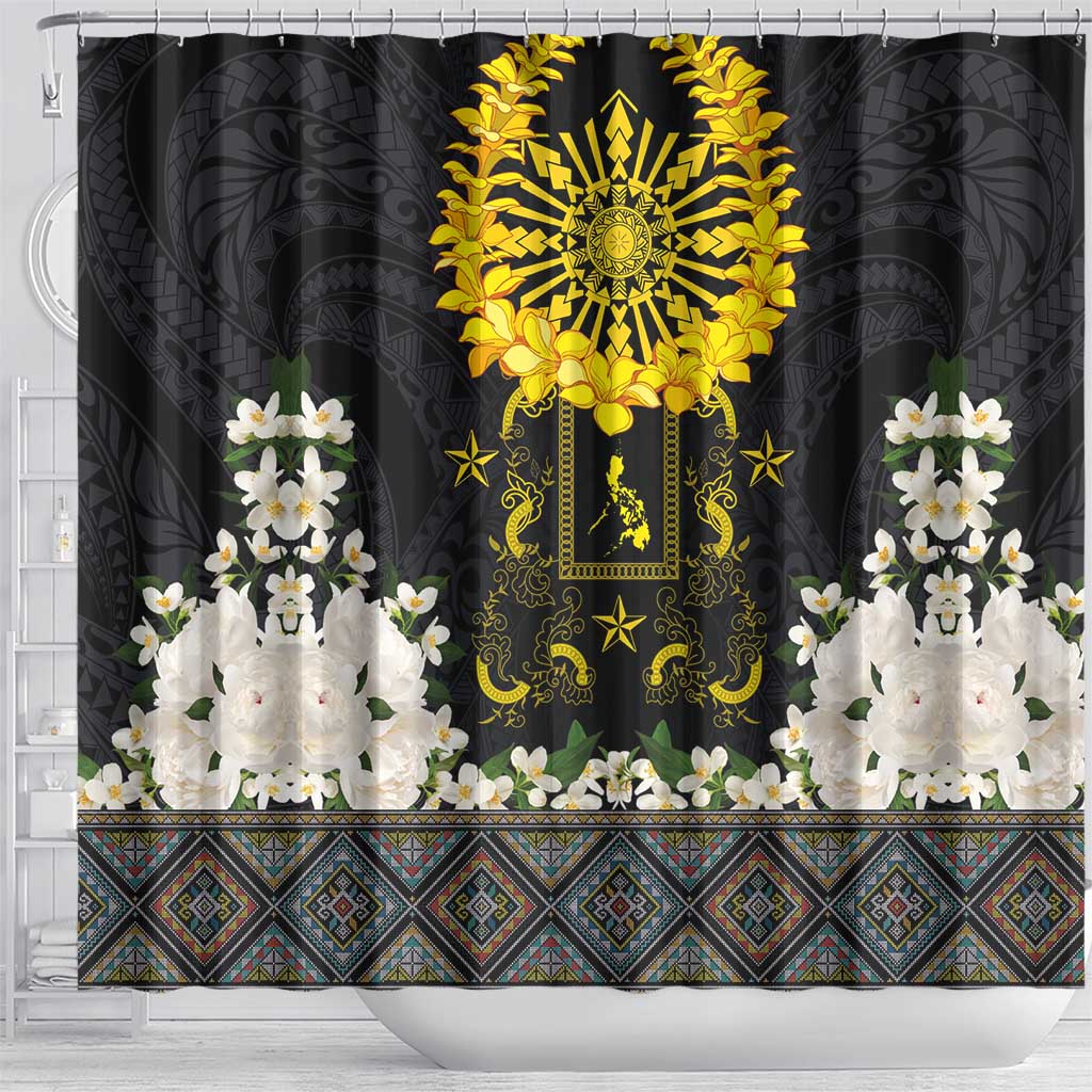 Flores de Mayo and Filipino Fiesta Shower Curtain The Sun-Jasmine and Polynesian Yakan Tattoo Barong Style