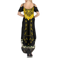 Flores de Mayo and Filipino Fiesta Summer Maxi Dress The Sun-Jasmine and Polynesian Yakan Tattoo Barong Style LT03 - Polynesian Pride