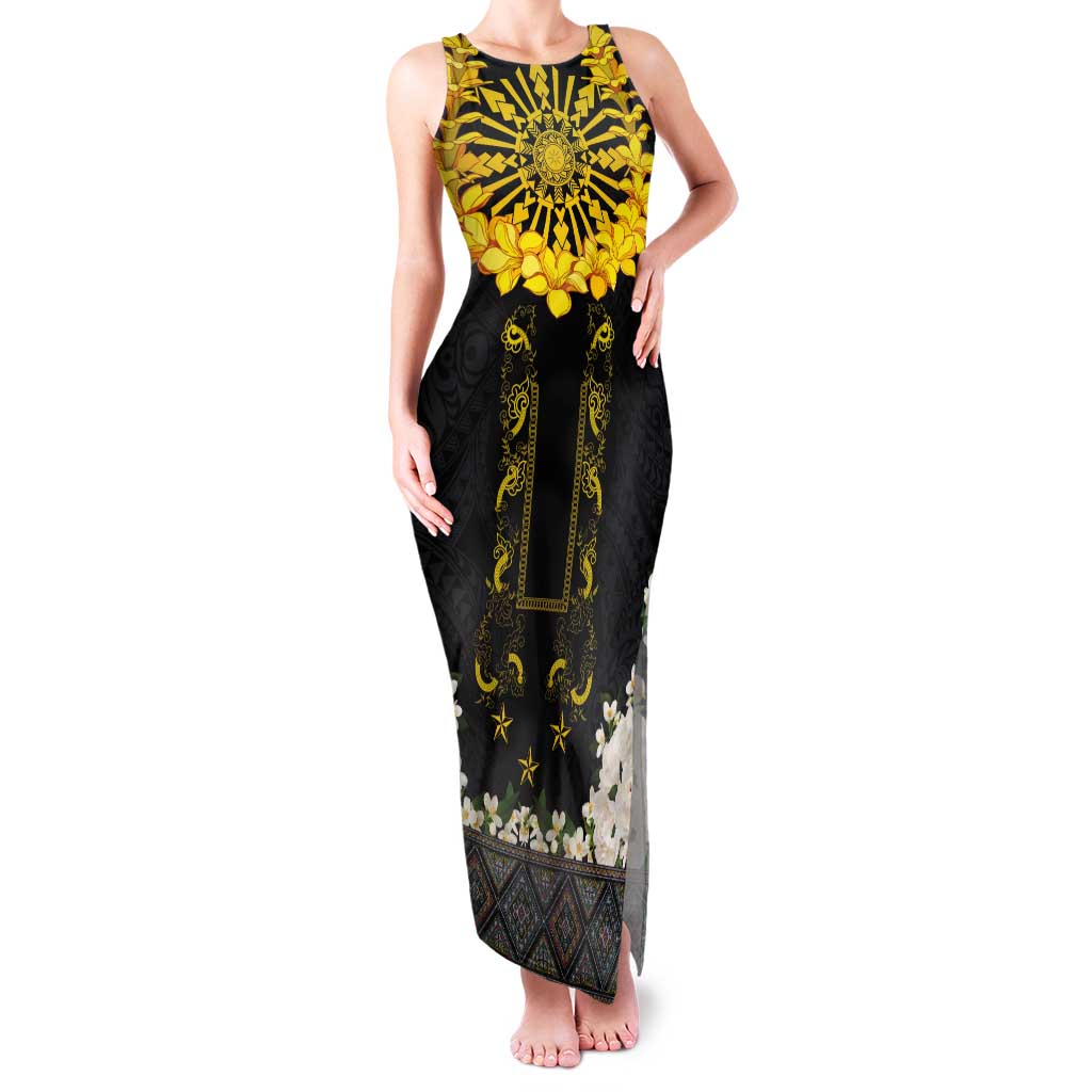 Flores de Mayo and Filipino Fiesta Tank Maxi Dress The Sun-Jasmine and Polynesian Yakan Tattoo Barong Style
