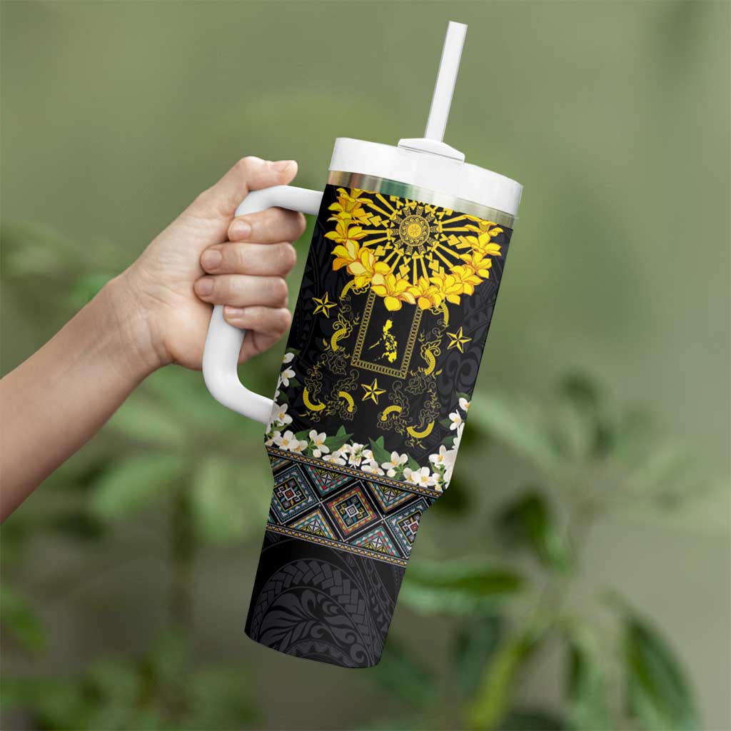 Flores de Mayo and Filipino Fiesta Tumbler With Handle The Sun-Jasmine and Polynesian Yakan Tattoo Barong Style