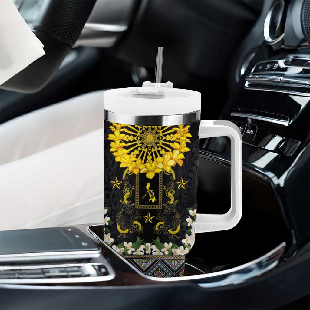Flores de Mayo and Filipino Fiesta Tumbler With Handle The Sun-Jasmine and Polynesian Yakan Tattoo Barong Style