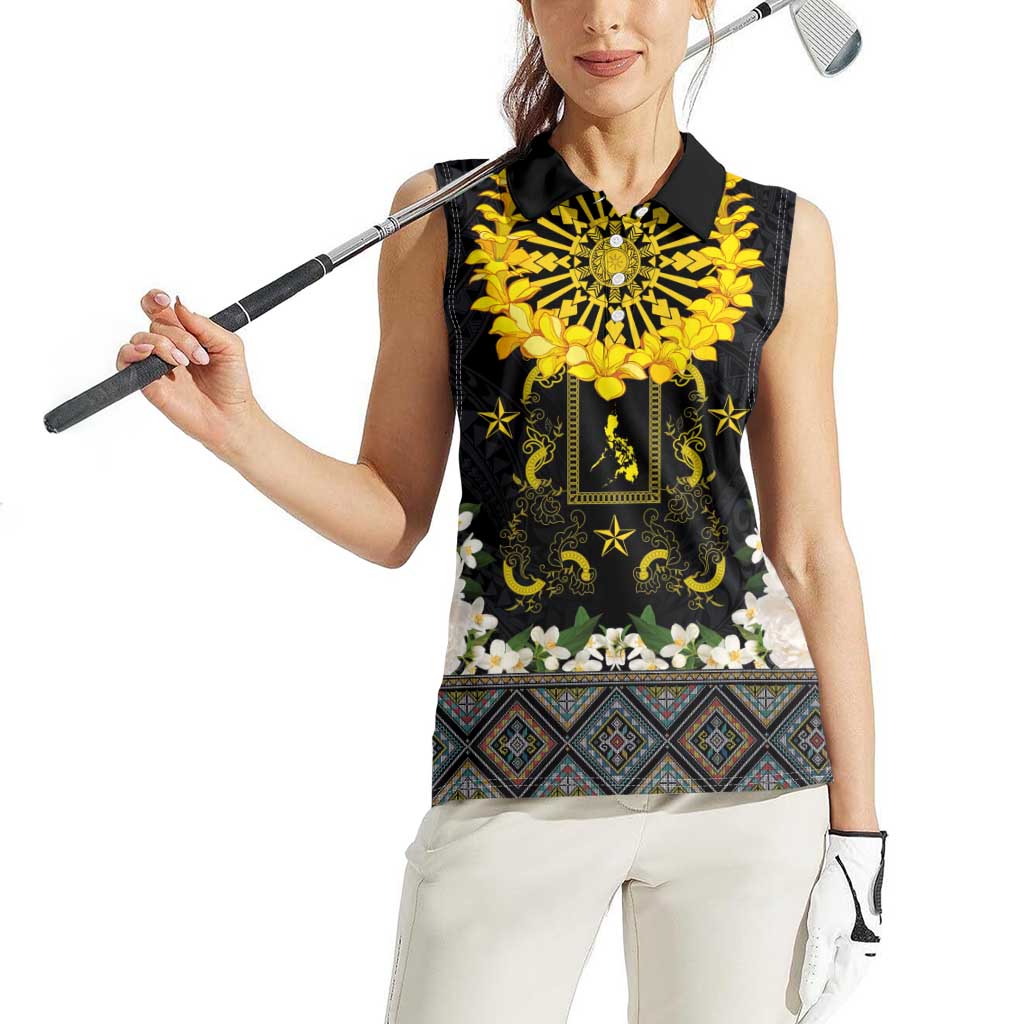 Flores de Mayo and Filipino Fiesta Women Sleeveless Polo Shirt The Sun-Jasmine and Polynesian Yakan Tattoo Barong Style LT03 - Polynesian Pride