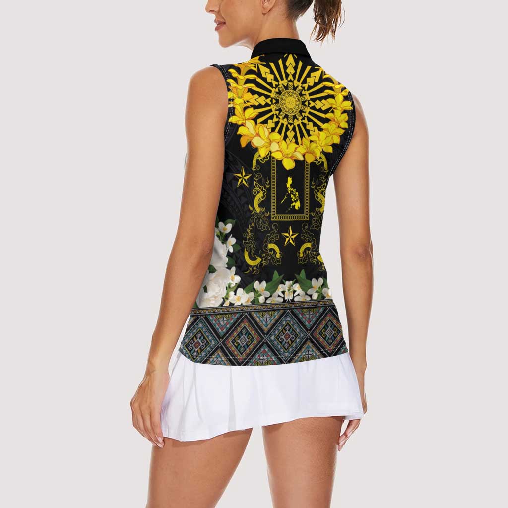 Flores de Mayo and Filipino Fiesta Women Sleeveless Polo Shirt The Sun-Jasmine and Polynesian Yakan Tattoo Barong Style LT03 - Polynesian Pride