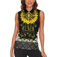 Flores de Mayo and Filipino Fiesta Women Sleeveless Polo Shirt The Sun-Jasmine and Polynesian Yakan Tattoo Barong Style LT03 - Polynesian Pride