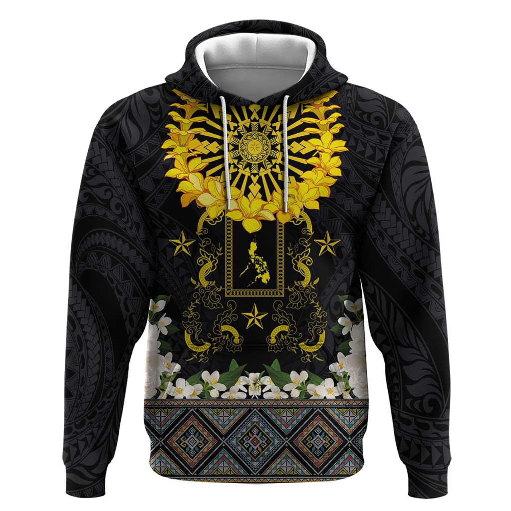 Flores de Mayo and Filipino Fiesta Zip Hoodie The Sun-Jasmine and Polynesian Yakan Tattoo Barong Style LT03 Pullover Hoodie Black - Polynesian Pride