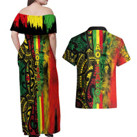 Aotearoa Reggae Couples Matching Off Shoulder Maxi Dress and Hawaiian Shirt Maori Reggae-One Love