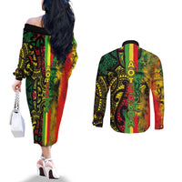 Aotearoa Reggae Couples Matching Off The Shoulder Long Sleeve Dress and Long Sleeve Button Shirt Maori Reggae-One Love LT03 - Polynesian Pride