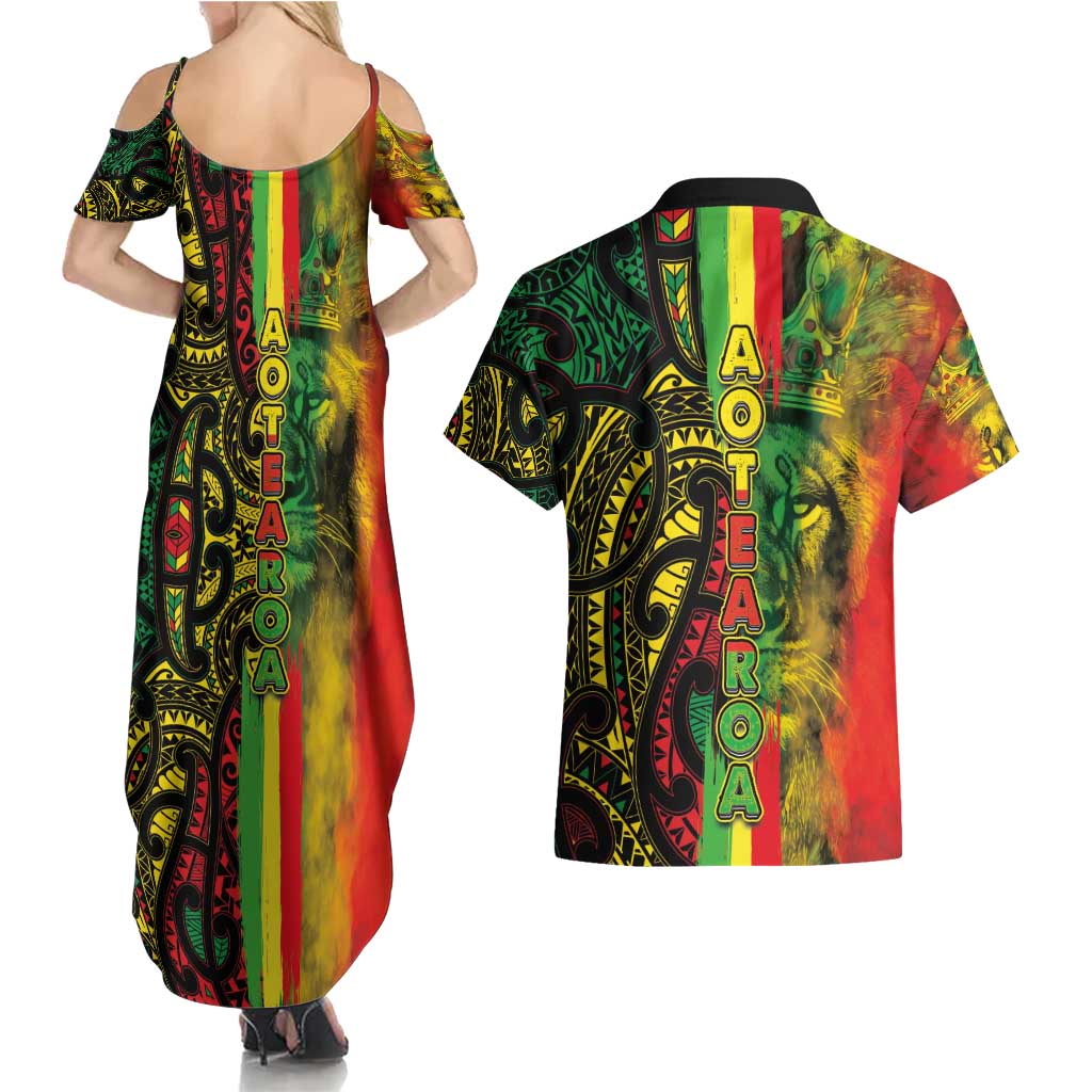Aotearoa Reggae Couples Matching Summer Maxi Dress and Hawaiian Shirt Maori Reggae-One Love