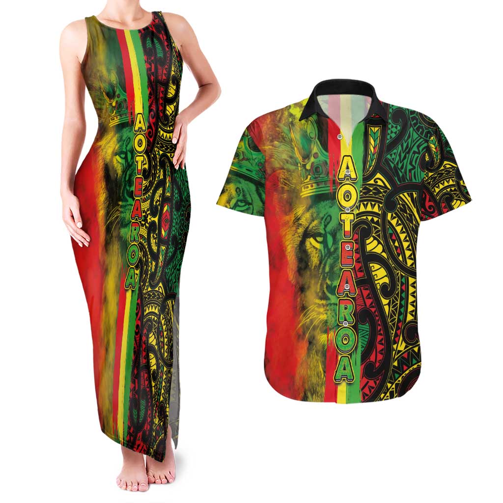 Aotearoa Reggae Couples Matching Tank Maxi Dress and Hawaiian Shirt Maori Reggae-One Love