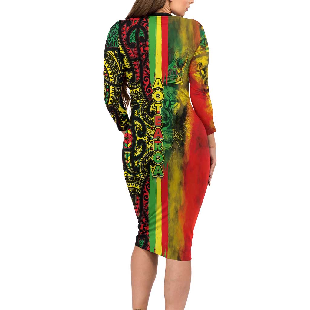 Aotearoa Reggae Family Matching Long Sleeve Bodycon Dress and Hawaiian Shirt Maori Reggae-One Love