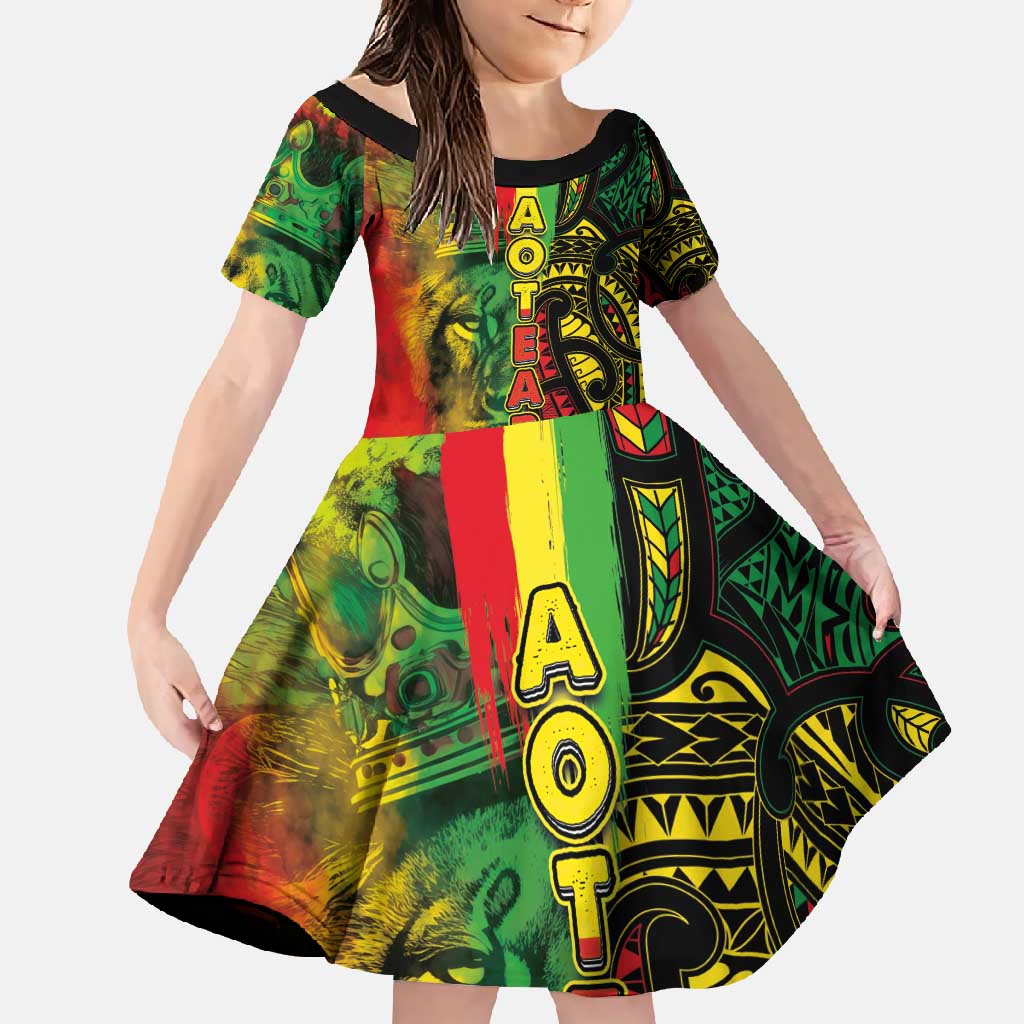 Aotearoa Reggae Family Matching Tank Maxi Dress and Hawaiian Shirt Maori Reggae-One Love