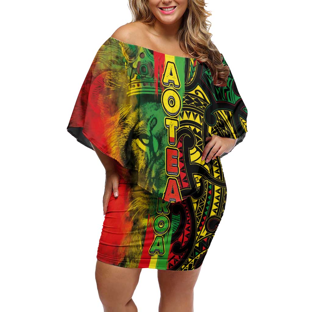 Aotearoa Reggae Off Shoulder Short Dress Maori Reggae-One Love