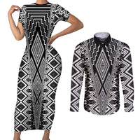 Aotearoa Tukutuku and Poutama Motif Classic Couples Matching Short Sleeve Bodycon Dress and Long Sleeve Button Shirt