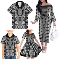 Aotearoa Tukutuku and Poutama Motif Classic Family Matching Off The Shoulder Long Sleeve Dress and Hawaiian Shirt