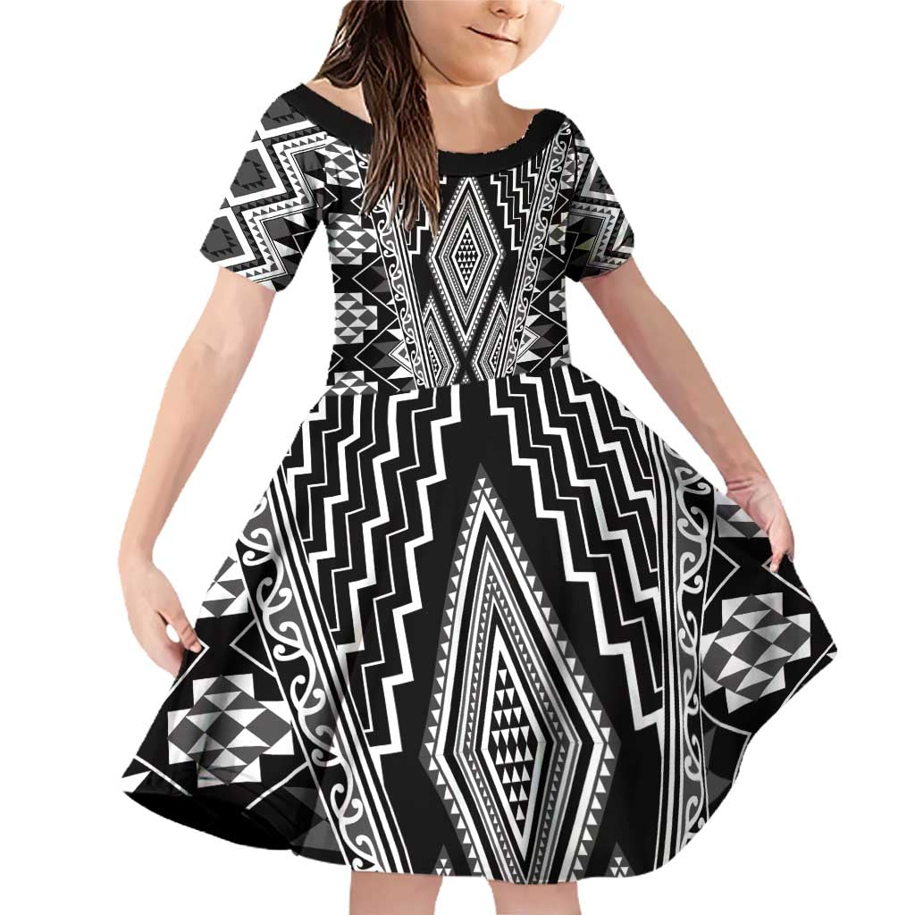 Aotearoa Tukutuku and Poutama Motif Classic Family Matching Off Shoulder Short Dress and Hawaiian Shirt
