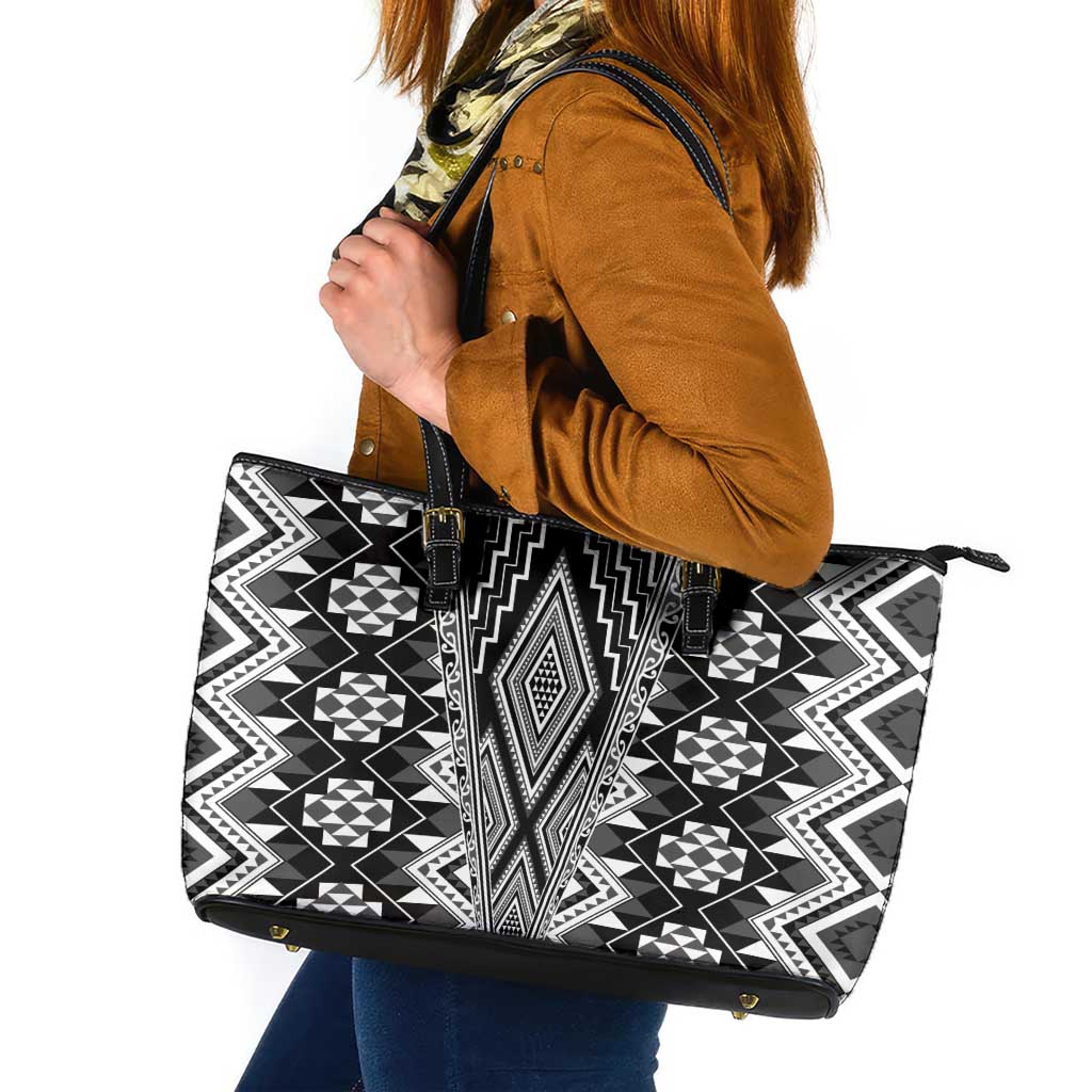 Aotearoa Tukutuku and Poutama Motif Classic Leather Tote Bag