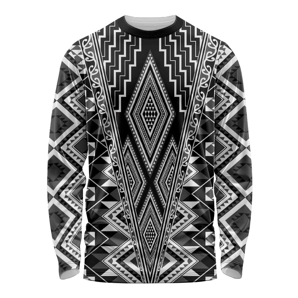 Aotearoa Tukutuku and Poutama Motif Classic Long Sleeve Shirt