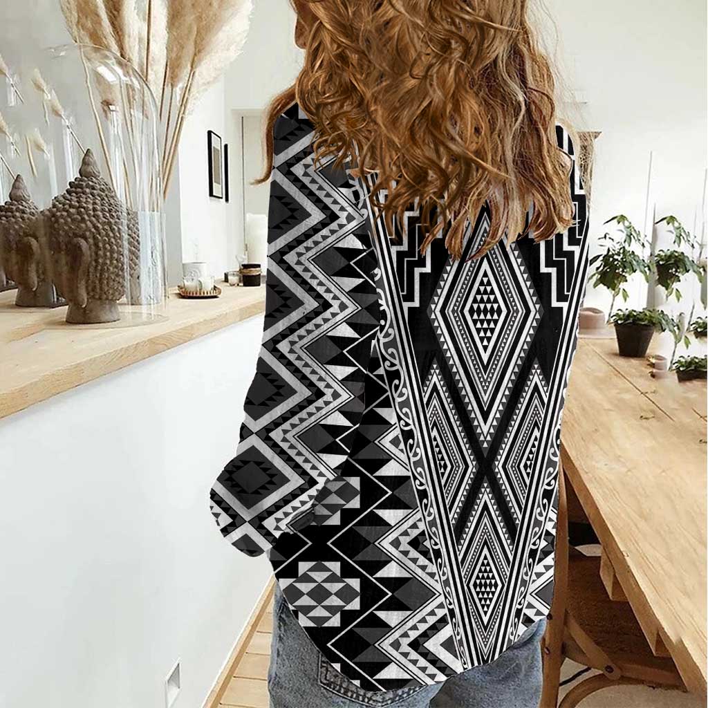 Aotearoa Tukutuku and Poutama Motif Classic Women Casual Shirt